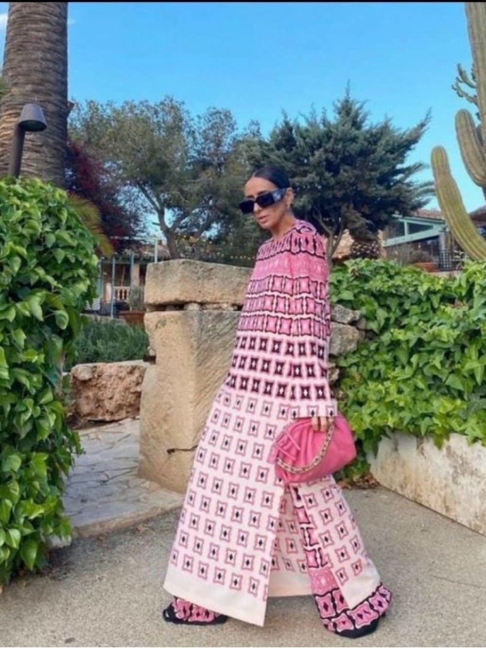 Zara Pink Geometric Midi Maxi Dress Size S - Picture 9 of 9